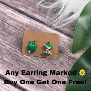 🌼 New! Green Apple Stud Earrings Gold Finish